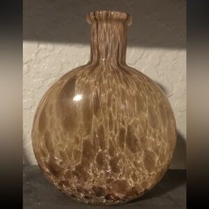Azzurra Maestri Vetrai Vintage Gold Shimmer Vase Made In Italy Leaf Print